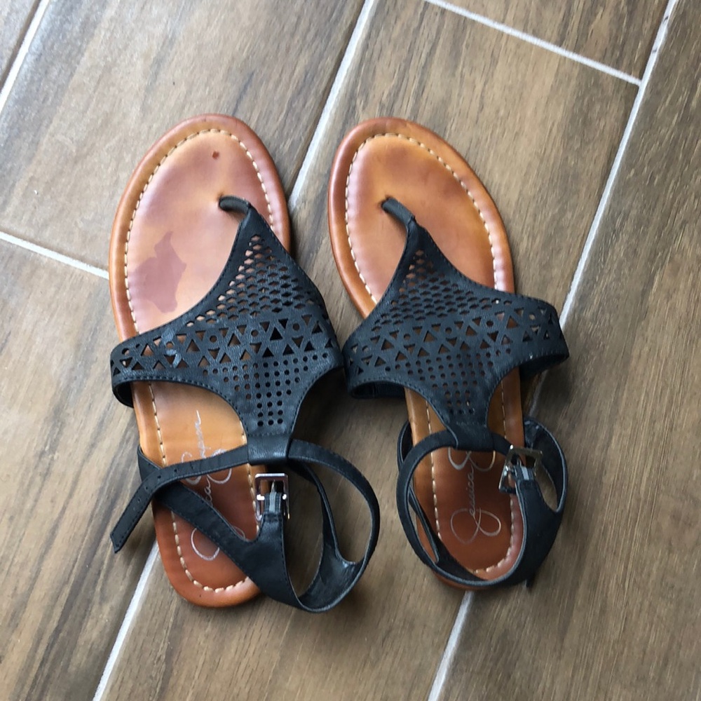 Tan and black sandals size 6